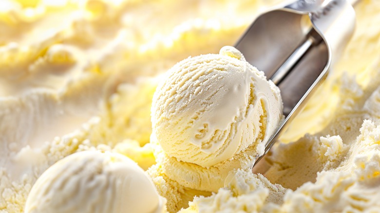 vanilla ice cream being scooped