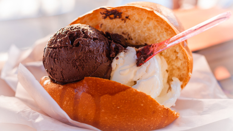 Scoops of gelato sandwiched in Sicilian brioche bread