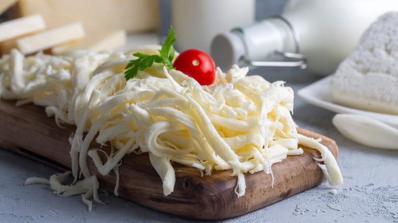 String cheese pulled apart and garnished