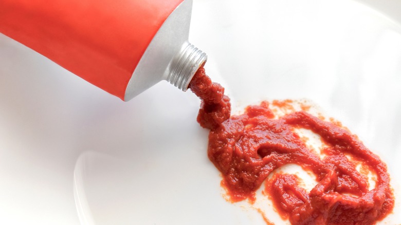 Tomato paste squeezed from tube