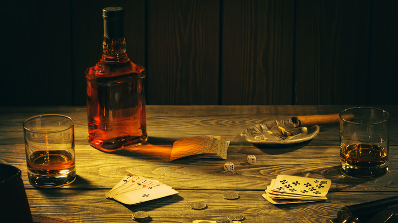 Old Wet gambling scene with whiskey 