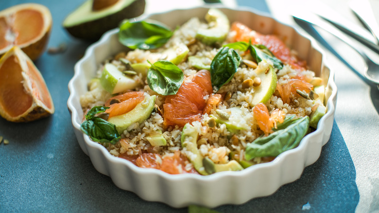 Baja-style rice bowl with fresh produce