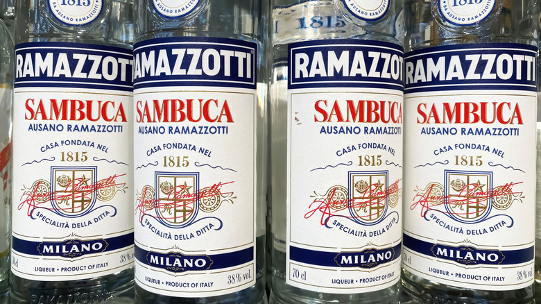 Italian sambuca bottles with Ramazzotti label