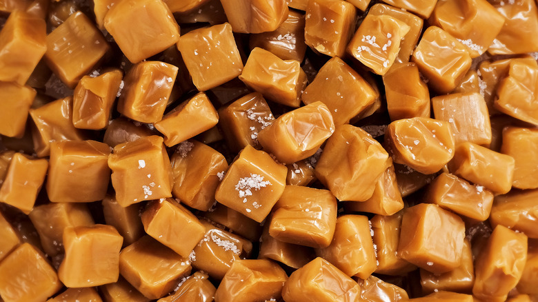 Caramel candy cubes.