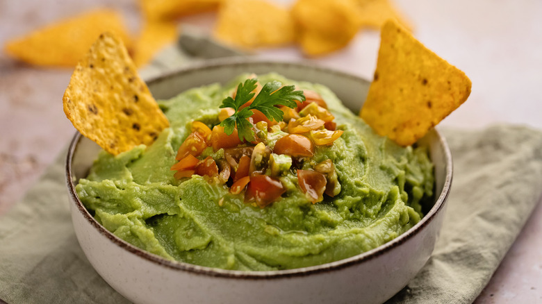 Bowl of guacamole and chips