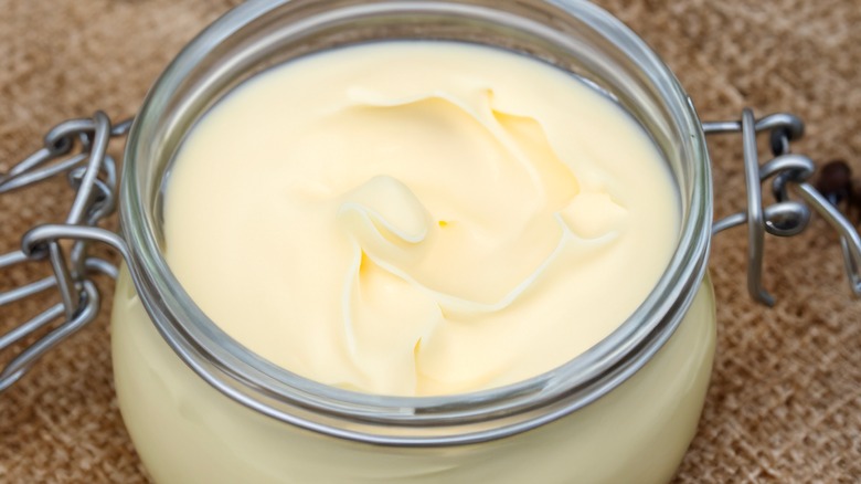 beef tallow in a glass container
