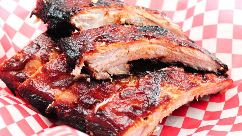 Stack of barbecue ribs