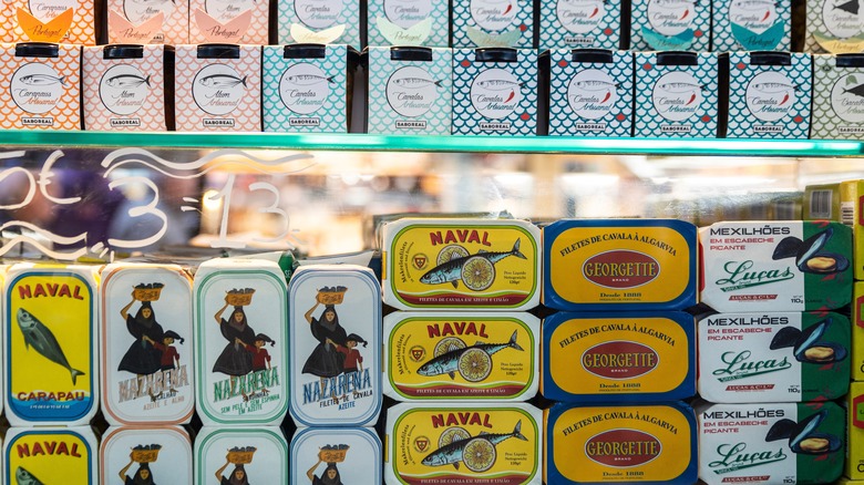 Canned fish in shop window