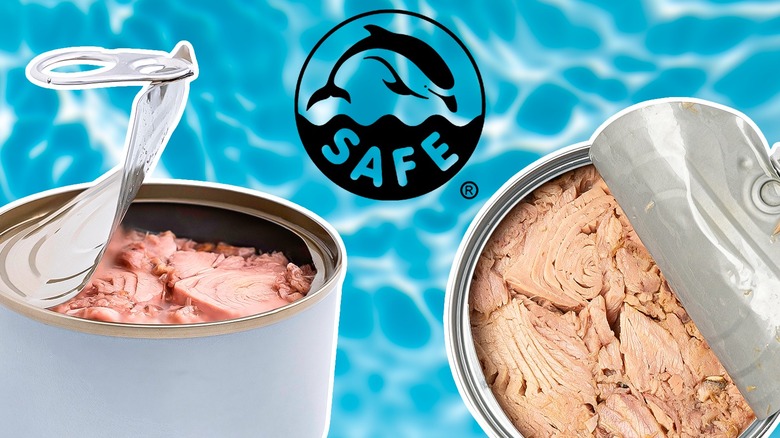 Composite image, canned tuna and dolphin logo