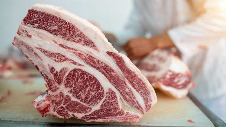 Wagyu steak cut with fat and marbling