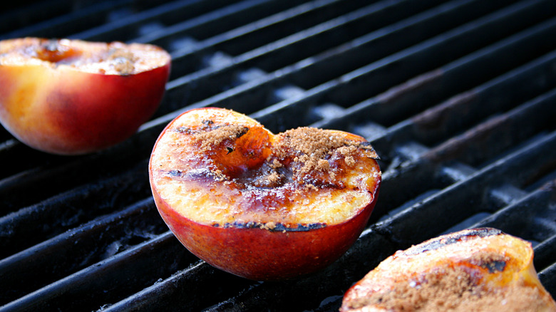 Grilled peaches cut open