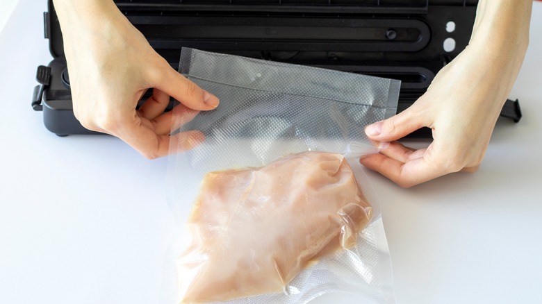 Process of vacuum sealing chicken