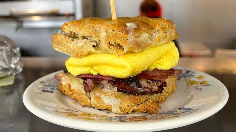 breakfast sandwich on counter