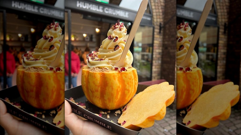 Festive custard in a pumpkin from Humble Crumble outside one of the many london locations