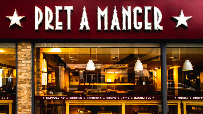 The eye-catching red sign for a Pret-A-Manger in the city of London