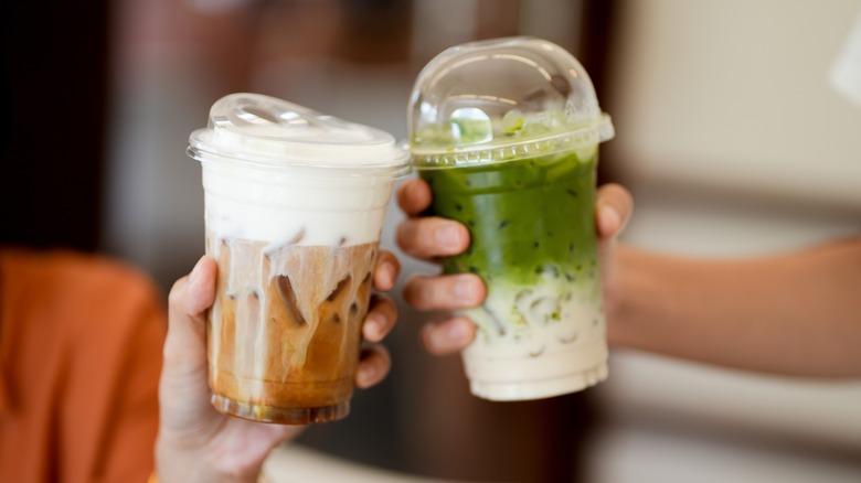 Iced coffee and matcha latte cheers