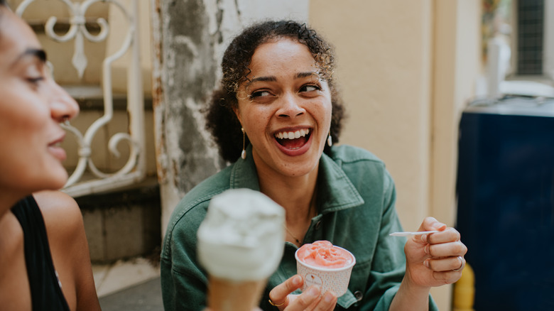 two women eating ice cream