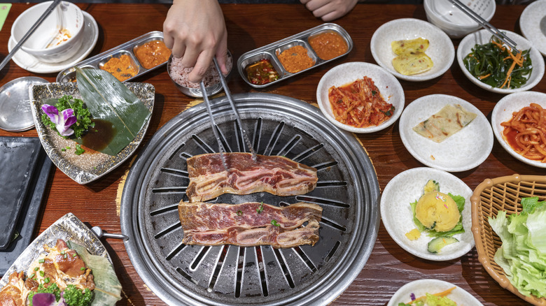 Korean barbecue table with sides