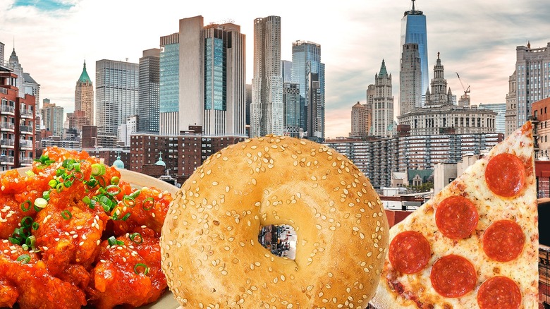 New York foods and skyline