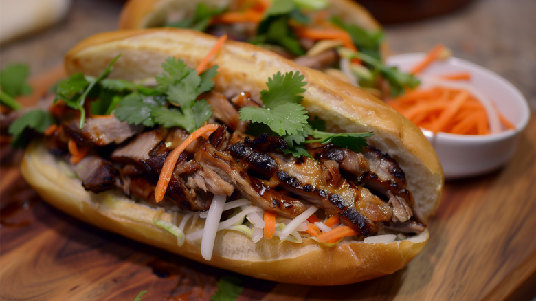 Banh mi open towards the viewer