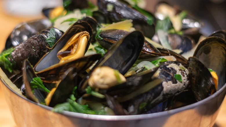 steamed mussels in a bowl