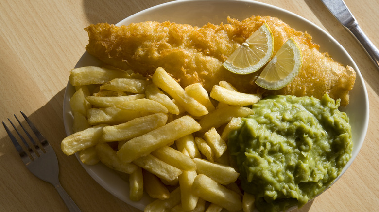 Fish chips and peas