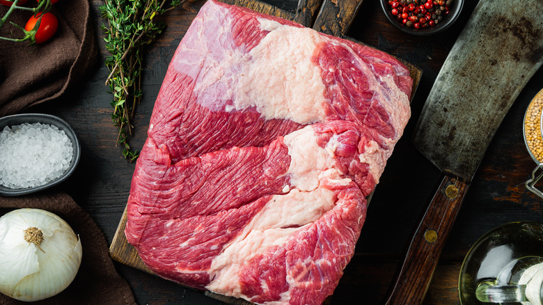 brisket displayed on cutting board