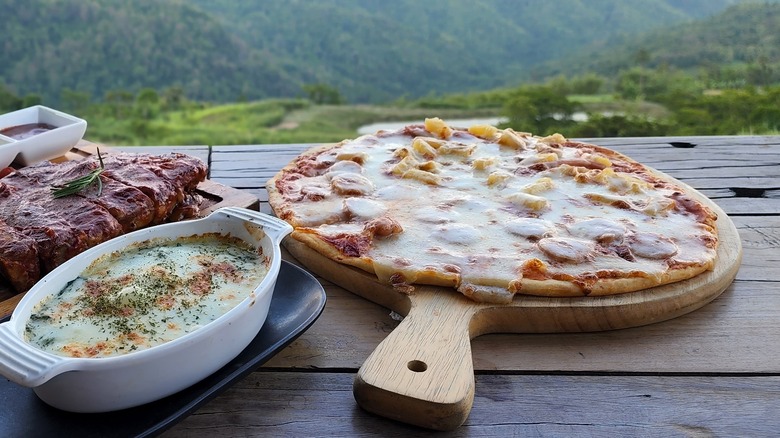 Pizza on an outdoor table