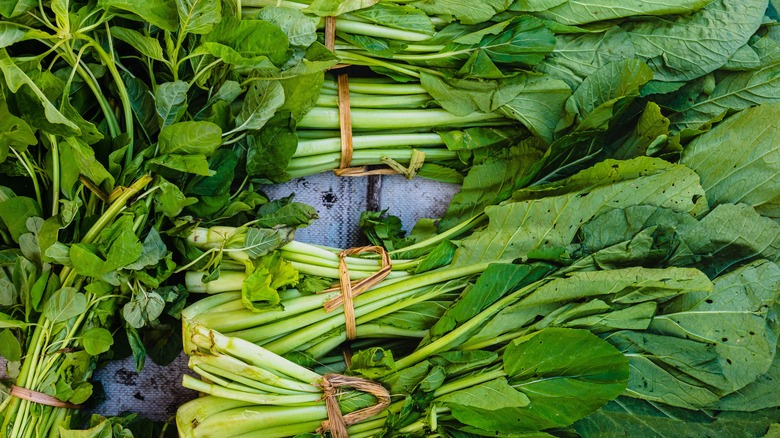 Bundles of fresh spinach