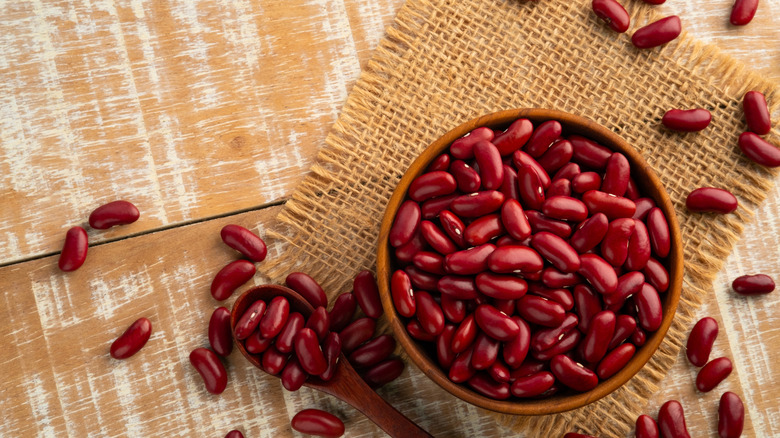 red kidney beans in a bowl on a mesh mat