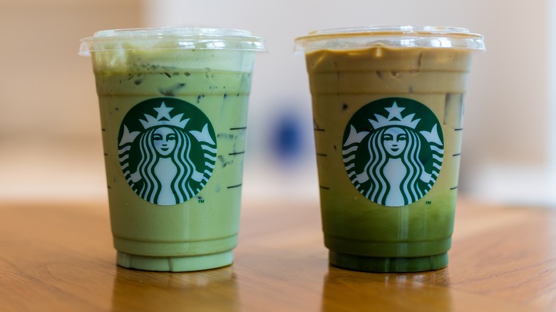 Two Starbucks iced matcha drinks