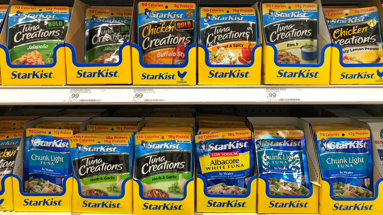 shelf of StarKist tuna pouches