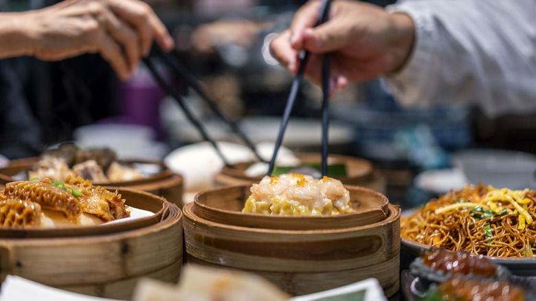 Communal dishes at Chinese restaurant