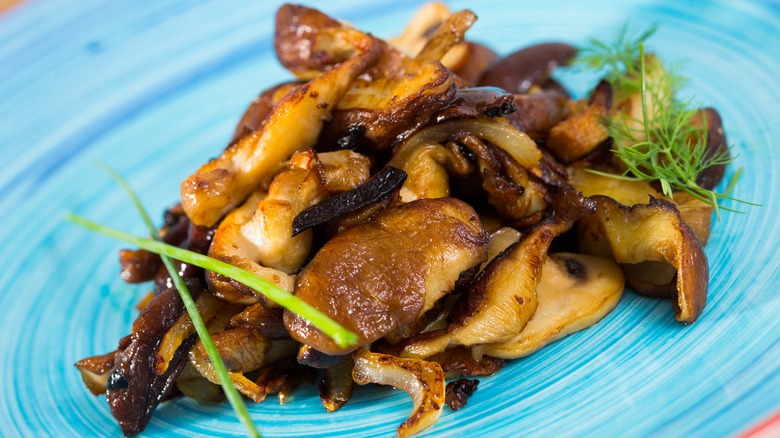 A plate of grilled shiitake mushrooms