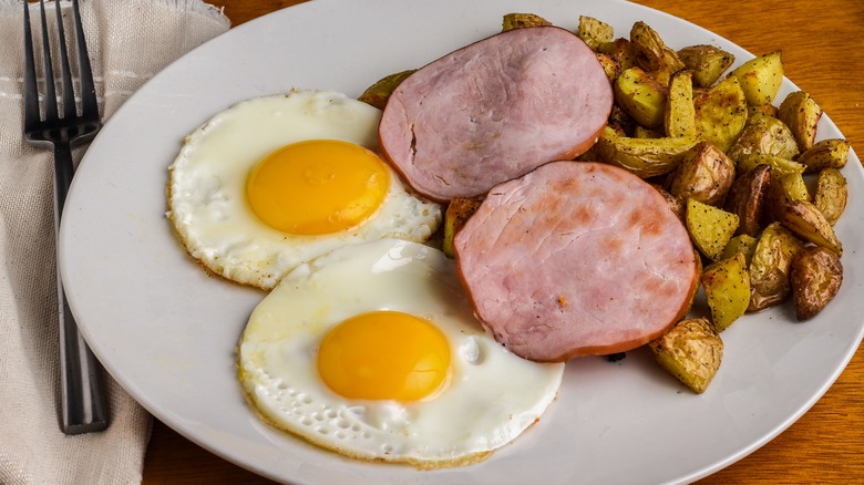 Canadian bacon served with eggs