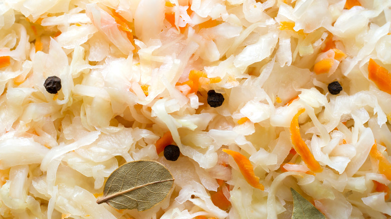 A close-up of sauerkraut mix