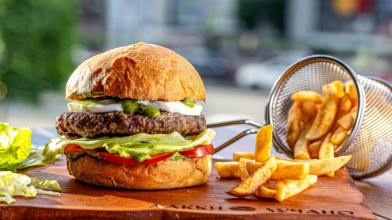 lamb burger and fries