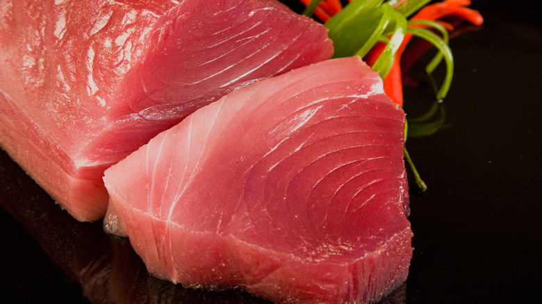 A slab of raw tuna