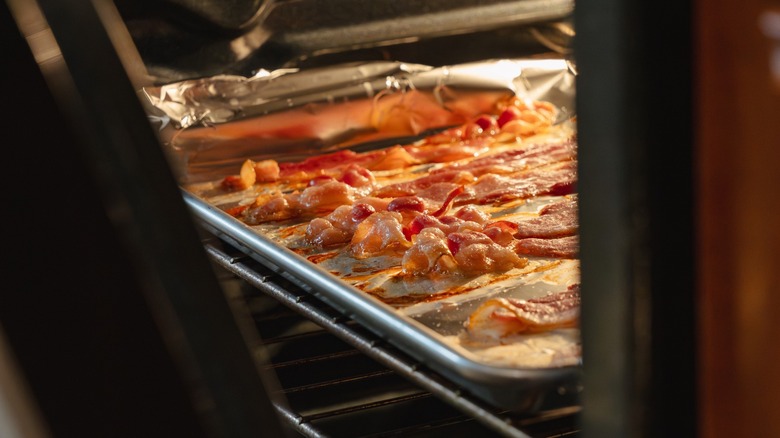 Bacon cooking in oven