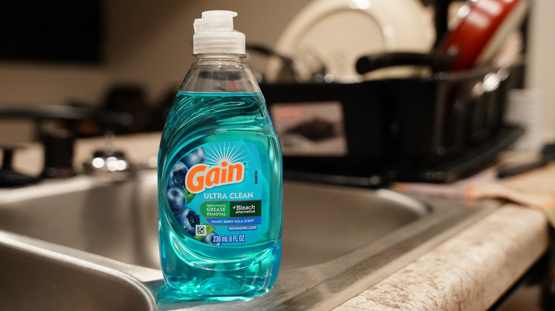 Gain dish soap on the countertop