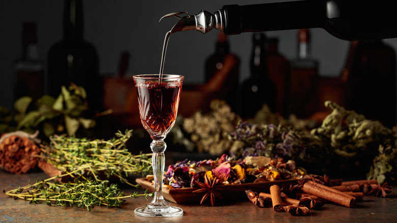 poured glass of medicinal liqueur