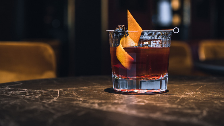 served old fashioned cocktail