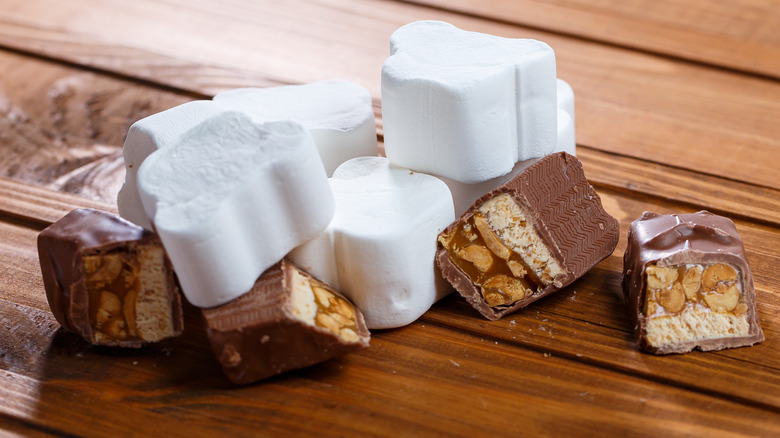 marshmallows and nougat-filled chocolate