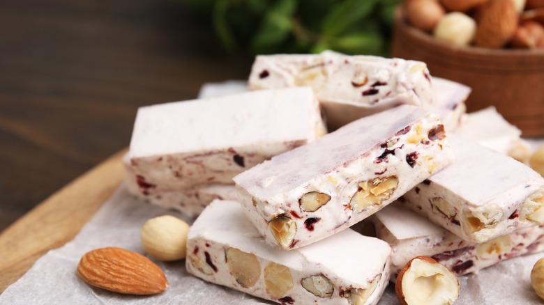 nougat candy with nuts on a plate