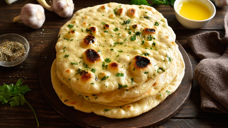 naan bread with butter and herbs