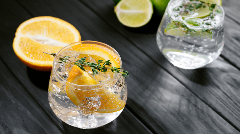 seltzer waters garnished with citrus