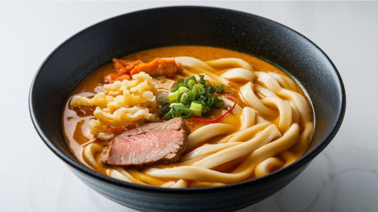 Udon noodles in a curry soup