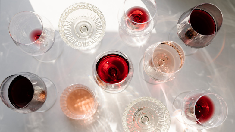 a view from above of various glasses of wine