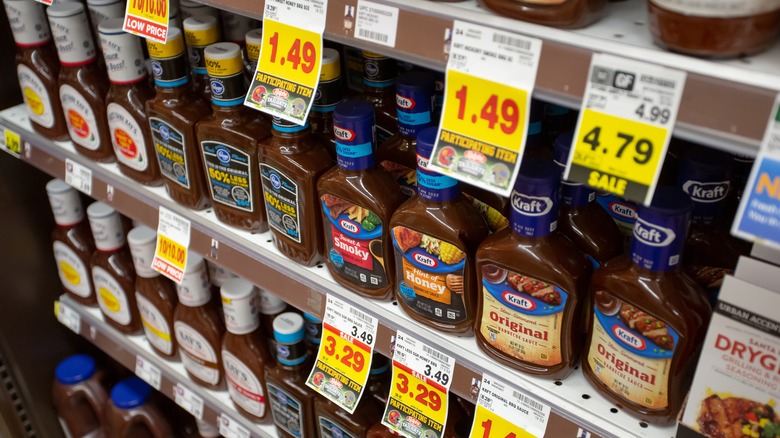 BBQ sauces on a shelf