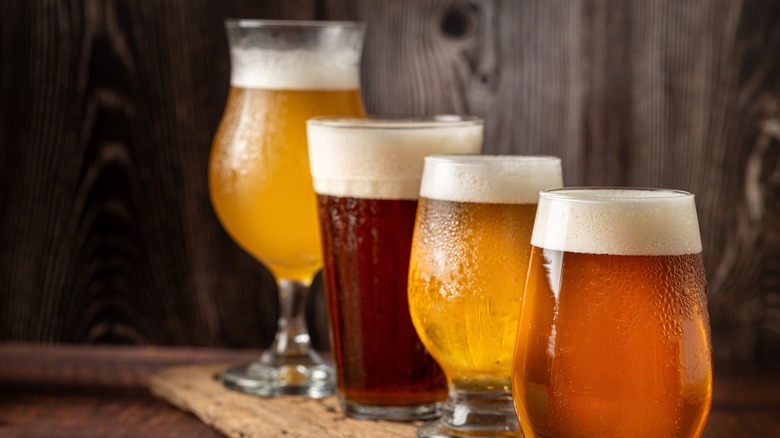 Glasses of craft beer on a table